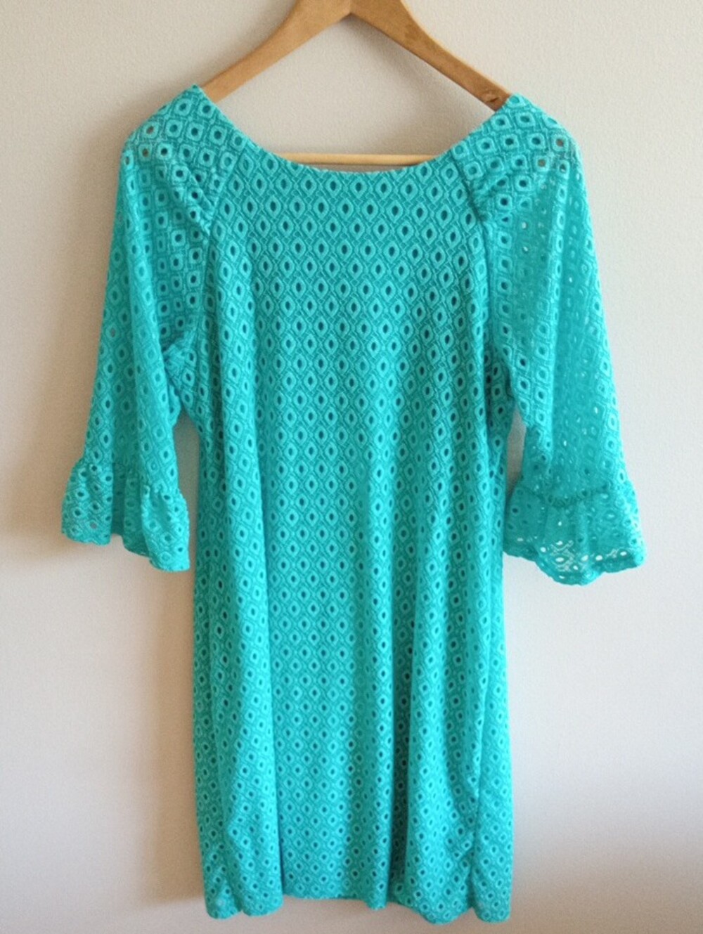 Rabbit Rabbit Rabbit Turquoise Eyelet Midi Dress Size Large - Picture 4 of 4